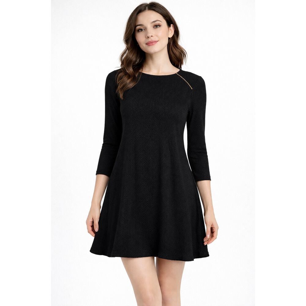 Madewell x Sézane Thelma Shift Mini Dress in Black with Gold Piping. Size 0